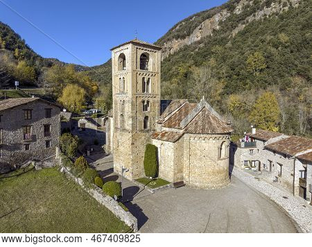 View Of The Bell Tower And The Apse Of The Romanesque Church Of Beget,  Of Sant Cristofol (12th Cent