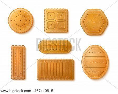 Realistic Crackers. Isolated 3d Sweet And Salted Cookies, Crispy Pastry, Dry Biscuits With Holes, Sq