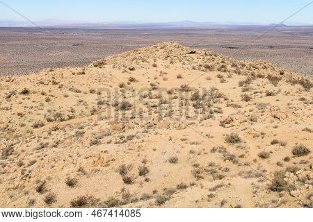 Rural Hills Covered With Sand And Creosote Shrubs On The High Desert Plateau Taken At The Arid Mojav