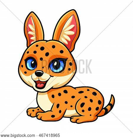 Vector Illustration Of Cute Serval Cat Cartoon Sitting