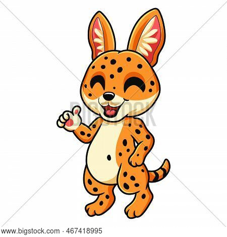 Cute Serval Cat Cartoon Giving Thumbs Up