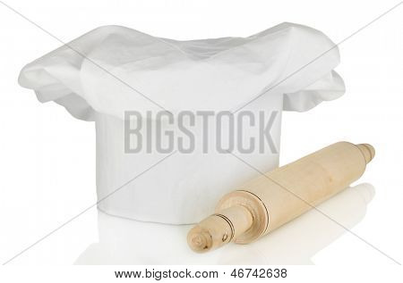 Kochmütze mit Federballschläger, isolated on white