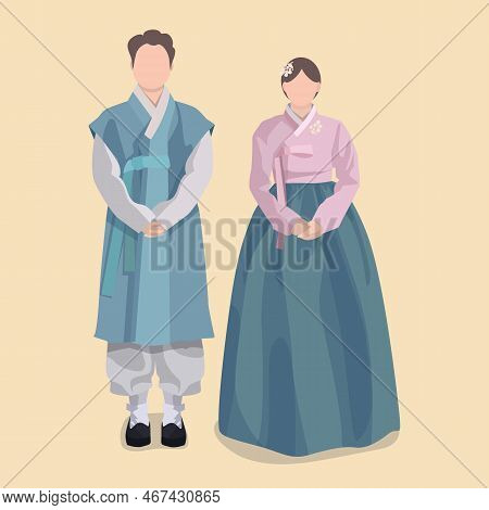 Men And Women In Beautiful Korean Traditional Clothes, Hanbok. Traditional Korean Outfits. Korean Fo