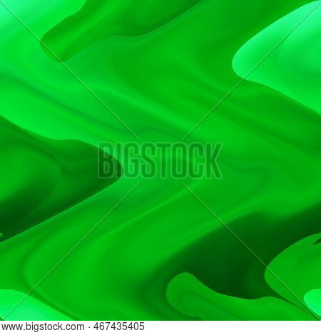 Swirling Movement Of Green Waving Liqiud Group, Abstract Waves. Beautiful Futuristic Background