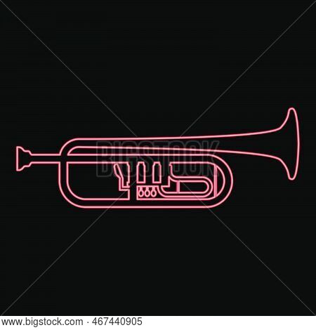 Neon Trumpet Clarion Music Instrument Red Color Vector Illustration Image Flat Style Light