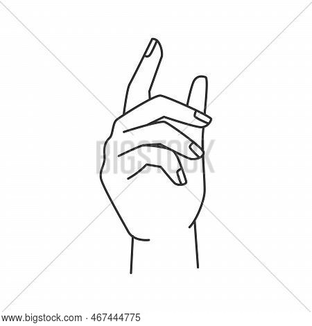 Abstract Hand Gesture, Non Verbal Communication Line Art Icon. Isolated Palm And Index Finger. Woman