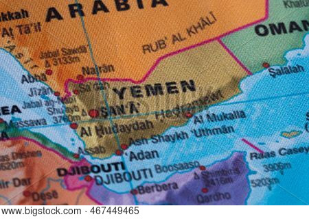 Map View Of Yemen On A Geographical Globe
