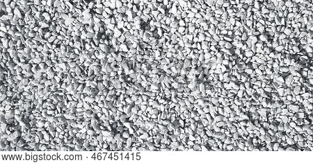 Small White And Gray Or Grey Gravel, Rock Or Stone On The Floor For Background. Hard Material, Art O