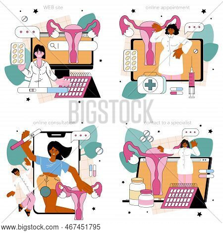 Gynecologist Online Service Or Platform Set. Pregnancy Management