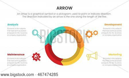 Arrow Infographic With Circle Arrows Concept For Slide Presentation With 4 Point List And Arrow Shap