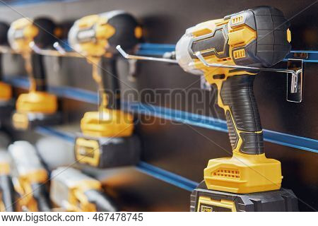 A Professional Tool For Work, Repair And Construction In The Store. Sale Of Wired Power Tools And Ba