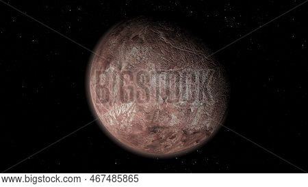 Fictional Makemake With Stars. Photo Realistic 3d Planet.