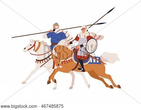 Arab Horse Warriors. Historical Military Horsemen Riding Horseback, Armoured With Spears. History Fi