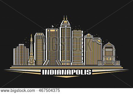 Vector Illustration Of Indianapolis, Dark Card With Simple Linear Design Famous Indianapolis City Sc