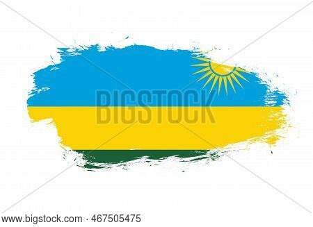 Flag Of Rwanda On White Stroke Brush Background