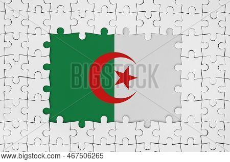 Algeria Flag In Frame Of White Puzzle Pieces With Missing Central Parts