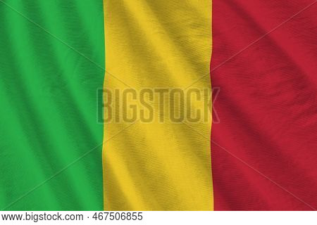 Mali Flag With Big Folds Waving Close Up Under The Studio Light Indoors. The Official Symbols And Co