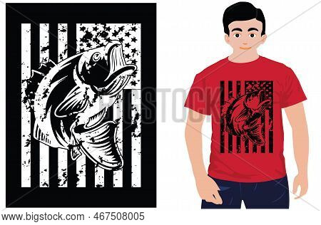 Fishing T-shirt. Usa Fishing Flag Gift For Fisherman. Fisher Tee Shirt Cool Fishing Shirts.