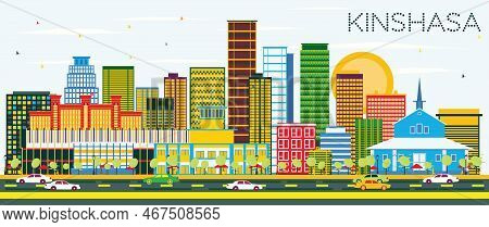 Kinshasa Skyline With Color Buildings And Blue Sky. Vector Illustration. Business Travel And Tourism