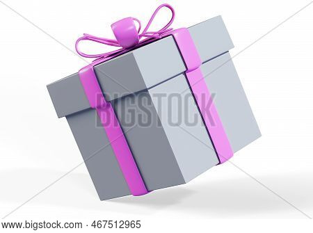 Gift Box With Red Ribbon Bow Isolated Over White Background 3d Render