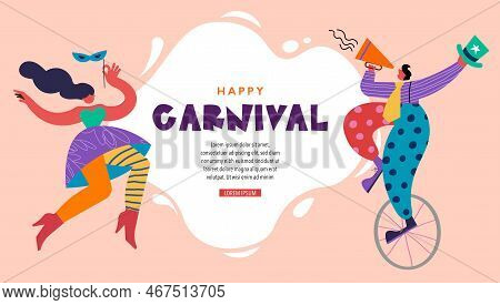 Happy Carnival, Festival And Circus Event Design With Funny Boneless Artists, Dancers, Musicians And