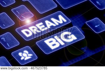 Sign Displaying Dream Big. Business Concept To Think Of Something High Value That You Want To Achiev