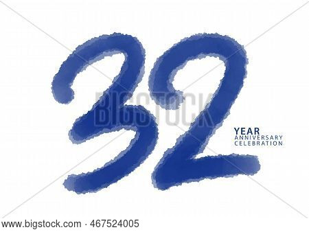 32 Year Anniversary Celebration Blue Color Logotype Vector, 32 Number Design, 32th Birthday Invitati