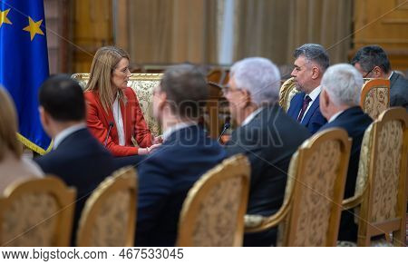 Bucharest, Romania - December 19, 2022: Roberta Metsola (l), President Of The European Parliament, M