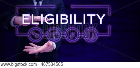 Conceptual Display Eligibility. Conceptual Photo State Of Having The Right For Doing Or Obtain Somet