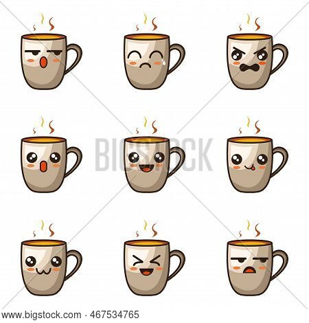 Emoticon Coffee All Set Design Vector Illustration Minimalist Icon Abtsrtack Color