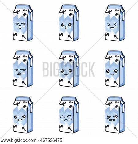 Emoticon Box Milk All Set Design Vector Illustration Minimalist Icon Abtsrtack Color