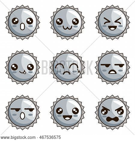 Emoticon Bottle Cup All Set Design Vector Illustration Minimalist Icon Abtsrtack Color