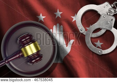 Abkhazia Flag With Judge Mallet And Handcuffs In Dark Room. Concept Of Criminal And Punishment, Back