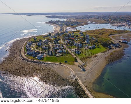 Crow Point Aerial View At Scituate Harbor In Fall In Town Of Scituate, Massachusetts Ma, Usa.