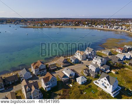 Scituate Harbor Aerial View And Historic Town Center In Fall In Town Of Scituate, Massachusetts Ma, 