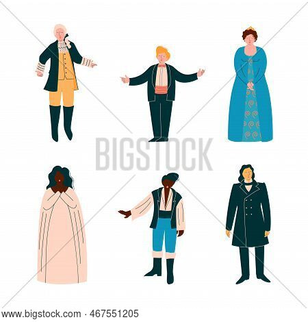 Opera Singer In Theatrical Garment Performing On Stage Vector Set