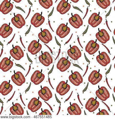 Vector Panasian Food Seamless Pattern. Hand Drawn Sketch With Asian Food Such As Noodles, Shrimps, G