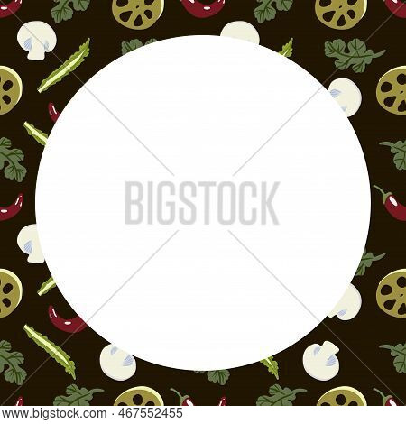 Vector Food Template, Panasian Cuisine Frame. Asian Food,japanese Sushi.