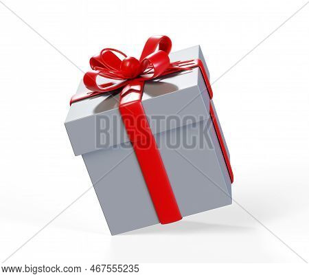 Gift Box With Red Ribbon Bow Isolated Over White Background 3d Render