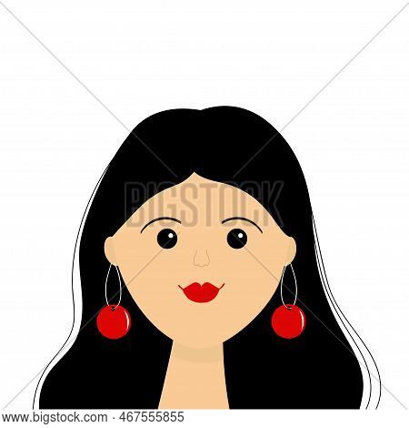 Portrait Of Woman. Young Girl Teen Face. Beautiful Lady, Female. Brunette Hairstyle. Black Long Hair