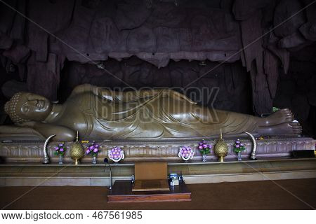Marble Stone Buddha Reclining Attitude Statue Of Wat Mahaeyong Temple For Thai People Travelers Trav