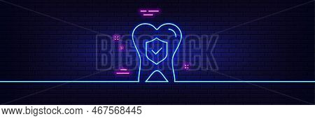 Neon Light Glow Effect. Dental Insurance Line Icon. Oral Medicine Risk Coverage Sign. Teeth Care Sym