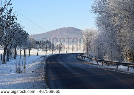 Rural Avenue In The Winter Snow Landscape Of The Eifel