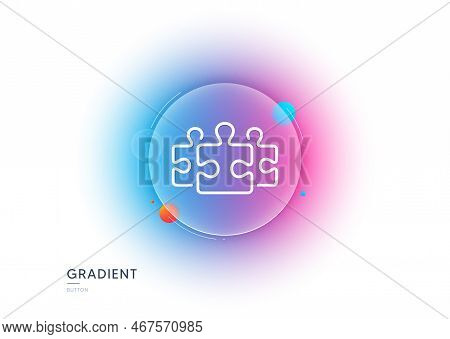 Puzzle Pieces Line Icon. Gradient Blur Button With Glassmorphism. Jigsaw Game Challenge Sign. Busine