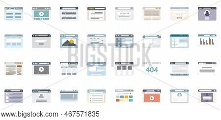 Browser Icons Set Flat Vector. Computer Window. Browser Arrow Bar Isolated