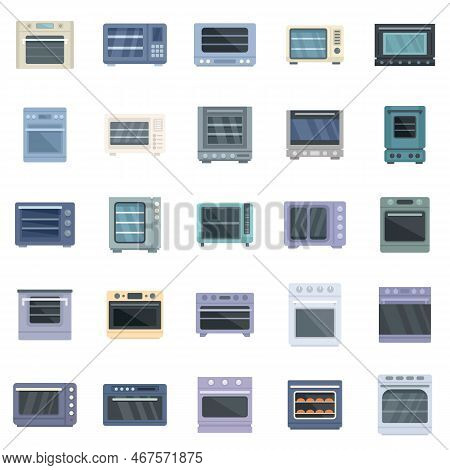 Convection Oven Icons Set. Flat Set Of Convection Oven Vector Icons For Web Design Isolated