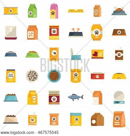 Dog Food Icons Set Flat Vector. Animal Pet. Package Bag Isolated