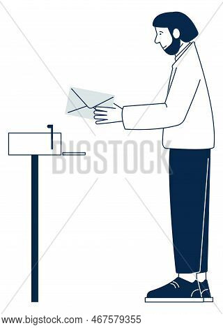 Man Taking Letter From Mail Box. Postal Adress
