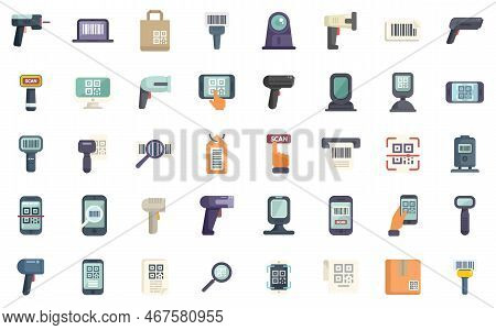 Code Scanning Icons Set Flat Vector. Qr Barcode. Scanner Mobile Isolated