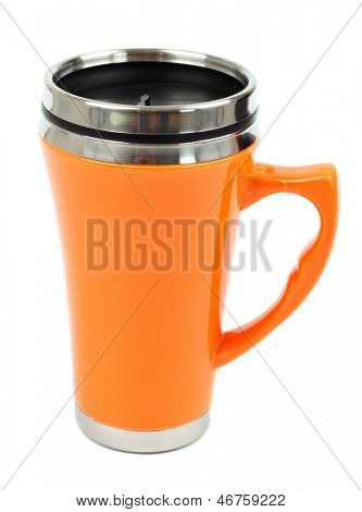 Viaggio metallo termo-cup per la tazza di caffè, isolata on white